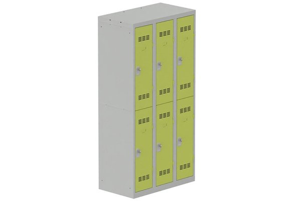 [Pas de famille] - [Pas de sous famille] - Vestiaire multicases 3 colonnes L,30cm 2 cases (fermeture cadenas) H,180xL,90xP,50cm coffre gris clair/portes anis