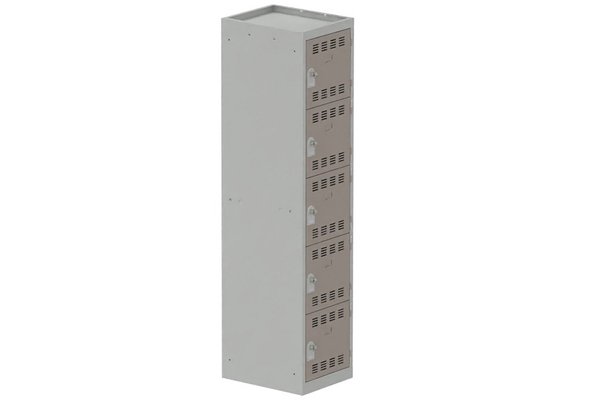 [Pas de famille] - [Pas de sous famille] - Vestiaire multicases 1 colonne L,40cm 5 cases (fermeture cadenas) H,180xL,40xP,50cm coffre gris clair/portes basalte