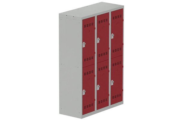 [Pas de famille] - [Pas de sous famille] - Vestiaire multicases 3 colonnes L,40cm 2 cases (fermeture cadenas) H,180xL,120xP,50cm coffre gris clair/portes rouge