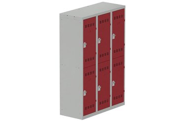 [Pas de famille] - [Pas de sous famille] - Vestiaire multicases 3 colonnes L,40cm 2 cases (fermeture cadenas) H,180xL,120xP,50cm coffre gris clair/portes rouge