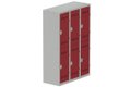 Vestiaire multicases 3 colonnes L,40cm 2 cases (fermeture cadenas) H,180xL,120xP,50cm coffre gris clair/portes rouge