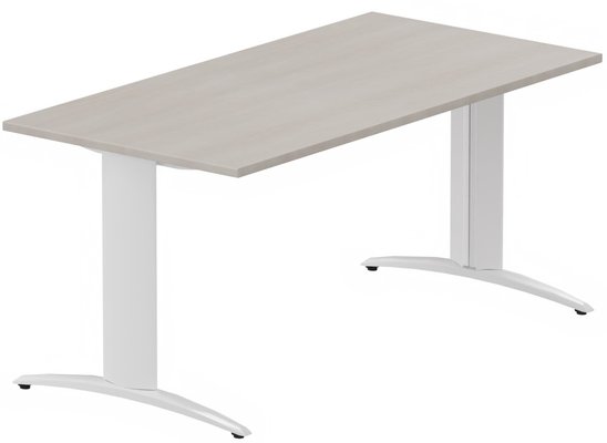 TABLES DE FORMATION - Composables piétement "i" - Module composable pied i, L.160xP.80cm, départ, plateau acacia, structure blanc, plateau acacia, structure blanc