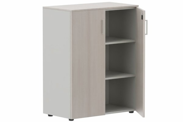 ARMOIRES PORTES BATTANTES - Mélaminés - Armoire mélamine H102XL100 cm portes bois -Finitions= Top de finition : acacia / Corps d'armoire et tablettes : aluminium / Façade : acacia, poignées aluminium