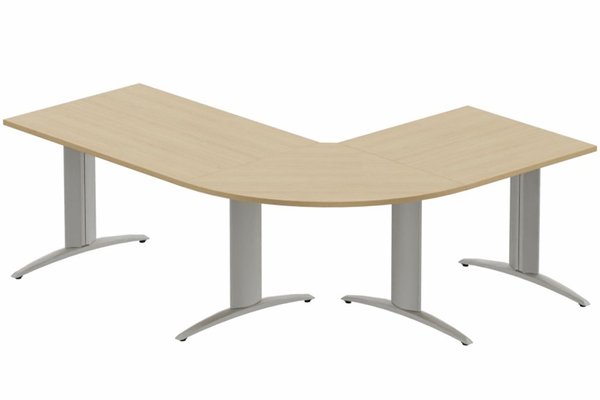 Gamme K2 - Ensembles panoramiques - K2- Ensemble panoramique Plan principal 180x80 + angle 90° et retour 80x80 -Finitions : PLATEAUX: CHENE (CE) / PIETEMENTS: ALUMINIUM (AL)