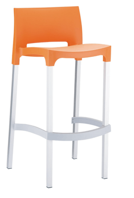 POLYPROPYLENE - TABOURETS  - GALICE-Chaise haute en polypropylène recyclable. Pieds en aluminium anodisé 25x25mm. Usage intérieur et extérieur. Empilable par 4. Coloris orange