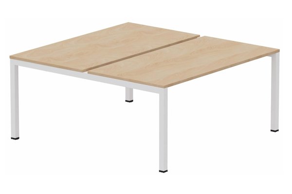 Postes Bench (poste doubles) - SERIE K3 - K3 Bench départ 2 plateaux fixes 140x70cm encombrement 140x145cm, plateau hêtre, structure blanc