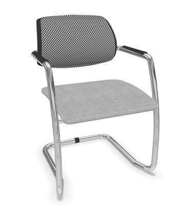 VISITEURS ET FONCTIONNELS - Luge - DIVA fauteuil dos résille. piétement luge chromé. assise tissu BERTA coloris gris clair dossier résille coloris noir