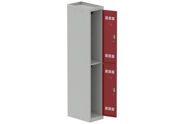 [Pas de famille] - [Pas de sous famille] - Vestiaire multicases 1 colonne L,30cm 2 cases (fermeture cadenas) H,180xL,30xP,50cm coffre gris clair/portes rouge