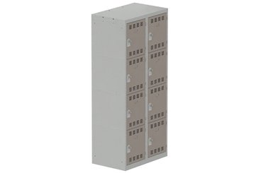 [Pas de famille] - [Pas de sous famille] - Vestiaire multicases 2 colonnes L,40cm 4 cases (fermeture cadenas) H,180xL,80xP,50cm coffre gris clair/portes basalte