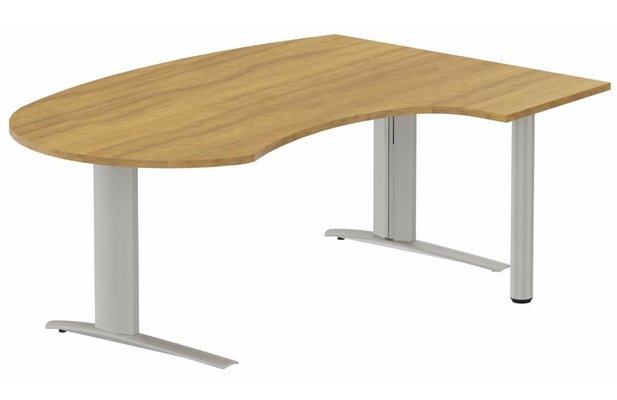 Gamme K1 - Plans compacts - k1 Poutre - Plan compact 90° asymétrique Manager 190x141x104 / 60cm, pied de soutien sous retour à droite -Finitions : PLATEAUX: NOYER (NO) / PIETEMENTS: ALUMINIUM (AL)