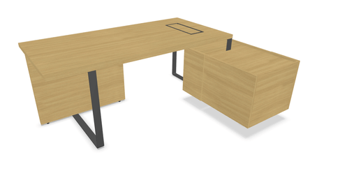 Gamme P1 - Tables de bureau - P1 Ensemble de bureau 204x150cm. crédence retour à droite. top access. avec voile de fond