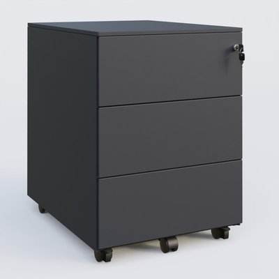 [Pas de famille] - [Pas de sous famille] - Caisson métal sur roulettes 3 tiroirs H57xL42xP54cm/ anthracite