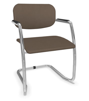 VISITEURS ET FONCTIONNELS - Luge - DIVA fauteuil dos tissu. piétement luge chromé assise et dossier vinyle RNN coloris marron