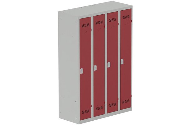 [Pas de famille] - [Pas de sous famille] - Vestiaire industrie propre 4 portes (serrure 2 clés) H180xL120xP50cm coffre gris clair/ porte(s) rouge