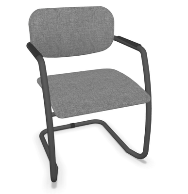VISITEURS ET FONCTIONNELS - Luge - DIVA fauteuil dos tissu. piétement luge laqué noir assise et dossier tissu STEP coloris gris clair chiné