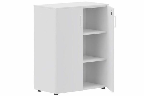 ARMOIRES PORTES BATTANTES - Mélaminés - Armoire mélamine H102xL120cm portes bois, Top de finition : blanc / Corps d'armoire et tablettes : blanc / Façade :blanc /Poignée Blanche (B)