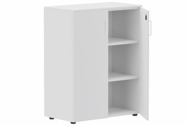 ARMOIRES PORTES BATTANTES - Mélaminés - Armoire mélamine H102xL120cm portes bois, Top de finition : blanc / Corps d'armoire et tablettes : blanc / Façade :blanc /Poignée Blanche (B)
