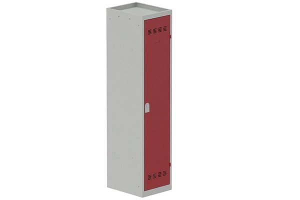 [Pas de famille] - [Pas de sous famille] - Vestiaire industrie salissante 1 porte (serrure 2 clés) H180xL40xP50cm coffre gris clair/ porte(s) rouge