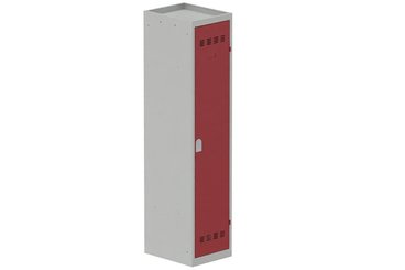 [Pas de famille] - [Pas de sous famille] - Vestiaire industrie salissante 1 porte (serrure 2 clés) H180xL40xP50cm coffre gris clair/ porte(s) rouge