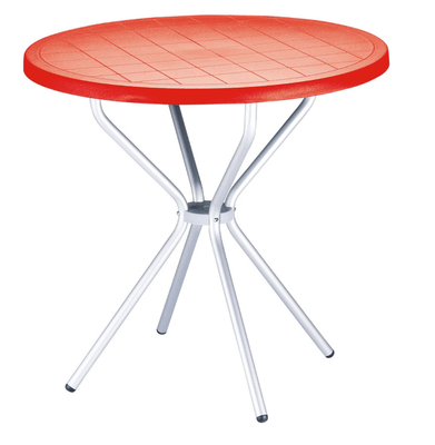 POLYPROPYLENE - TABLES  - MAJORQUE-Table plateau diamètre 80 cm en polypropylène recyclable , pieds 25 mm en aluminium anodisé -Finition plateau rouge