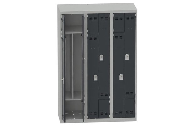 VESTIAIRES GAIN DE PLACE - 3 Colonnes - Vestiaire gain de place 3 colonnes (fermeture cadenas) coffre gris clair/portes anthracite