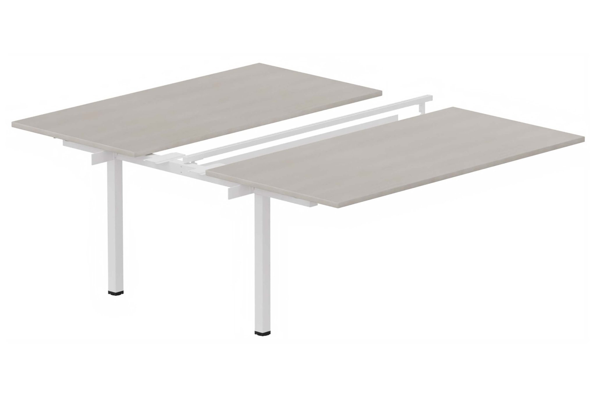 K3 Bench suivant 2 plateaux coulissants 140x80cm encombrement 140x165cm, plateau acacia, structure blanc