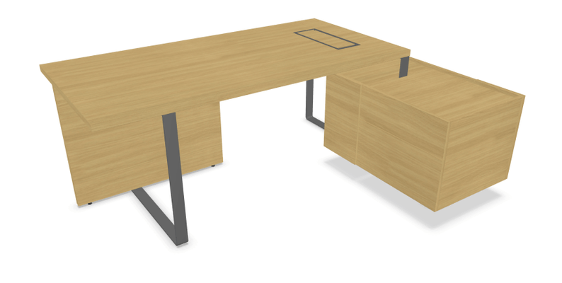 Gamme P1 - Tables de bureau - P1 Ensemble de bureau 204x150cm. crédence retour à droite. top access. avec voile de fond