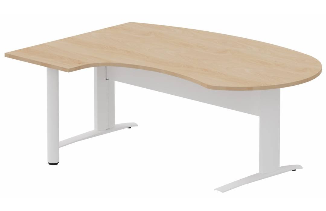 K1 VDF métal compact 90° manager 190x141x104x60cm sur pied de soutien, plateau hêtre, structure blanc