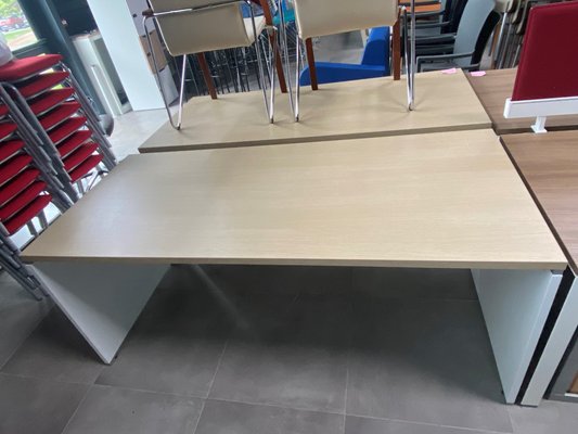 DESTOCKAGE - Bureau - Bureau plan droit 180 x 80 cm avec caiss mobile 3 trs en bois et voile de fonc bois, plateau chêne et piét. blc