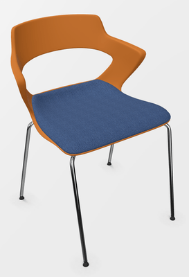 VISITEURS ET FONCTIONNELS - 4 Pieds - SWEETY Chaise 4 pieds tube, piétement chrome, coque polypropylène coloris orange, placet assise tissu BONDAI coloris bleu BNP