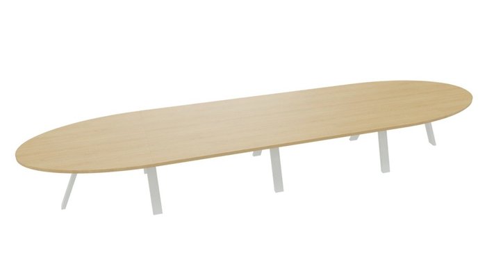 [Pas de famille] - [Pas de sous famille] - TABLE OBLONGUE 4 PLATEAUX 540X120CM SUR STRUCTURE X3 MEETING. Plateau Chêne clair et pietement Blanc.