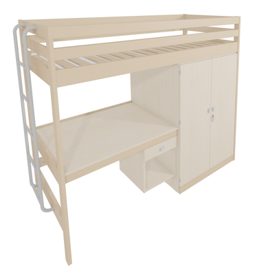 SCOLAIRE - Se Reposer - Lit mezzanine VERCORS II bois armoire à droite et bureau méla. sommier à lattes rigides - 90x200 cm