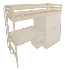 SCOLAIRE - Se Reposer - Lit mezzanine VERCORS II bois armoire à droite et bureau méla. sommier à lattes rigides - 90x200 cm