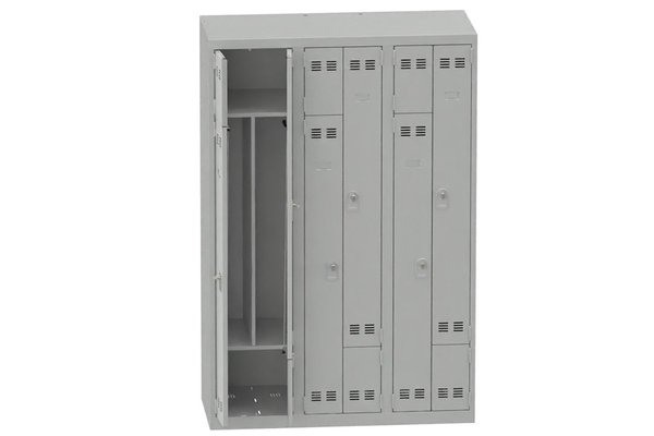 [Pas de famille] - [Pas de sous famille] - Vestiaire gain de place 3 colonnes (fermeture cadenas) H,180xL,120xP,50cm coffre gris clair/portes gris clair