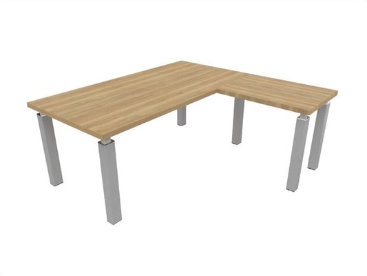 [Pas de famille] - [Pas de sous famille] - X4- Plan Manager 200x100cm + retour 100x60cm sur pieds (encombrement 200x200cm) Plateau : chêne naturel / Piètements : aluminium