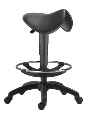 TECHNIQUES - Tabourets - Tabouret haut TRACTOR avec repose-pieds sur patins, réglage en hauteur de 56 à 84cm, coloris noir, piétement nylon noir