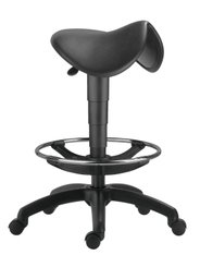 TECHNIQUES - Tabourets - Tabouret haut TRACTOR avec repose-pieds sur patins, réglage en hauteur de 56 à 84cm, coloris noir, piétement nylon noir