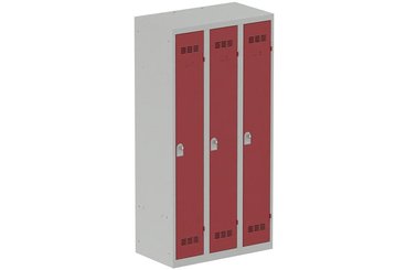 [Pas de famille] - [Pas de sous famille] - Vestiaire industrie propre 3 portes (fermeture cadenas) H180xL90xP50cm coffre gris clair/ porte(s) rouge