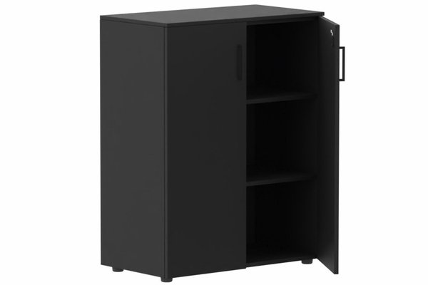 ARMOIRES PORTES BATTANTES - Mélaminés - Armoire mélamine H102XL100 cm portes bois, Finitions= Top de finition : Noir( NR) / Corps d'armoire et tablettes : Noir (NR)/ Façade : Noir (NR) / Poignée NOIR (NR)