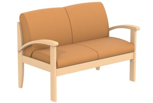 SCOLAIRE - Accueillir - Canapé BERMUDES ass. et dossier tissu enduit pièt. et accoudoir bois - L122xP68xH83 cm