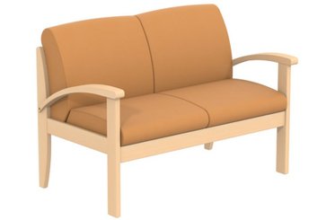 SCOLAIRE - Accueillir - Canapé BERMUDES ass. et dossier tissu enduit pièt. et accoudoir bois - L122xP68xH83 cm