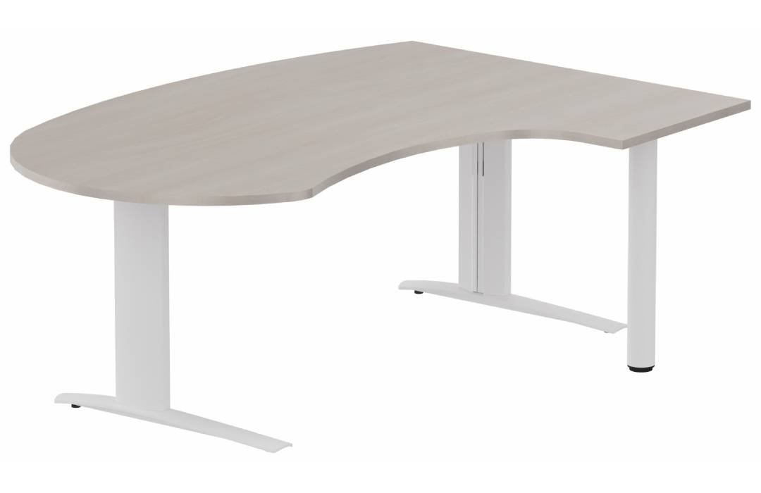 K1 POUTRE compact 90° manager 190x141x104x60cm sur pied de soutien, plateau acacia, structure blanc