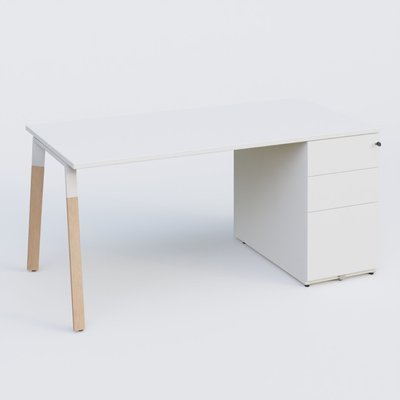 [Pas de famille] - [Pas de sous famille] - K8 WOOD Plan 180x80 avec caisson porteur en métal. Plateau blanc et caisson blanc.