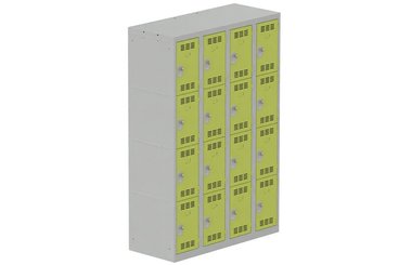 [Pas de famille] - [Pas de sous famille] - Vestiaire multicases 4 colonnes L,30cm 4 cases (fermeture cadenas) H,180xL,120xP,50cm coffre gris clair/portes anis