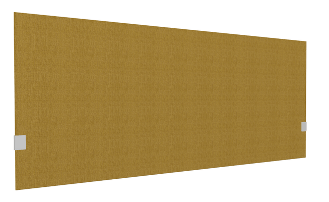 PANNEAUX ECRANS POUR BUREAU DROIT SOLO - Pour bureaux largeur 160 cm - SECRET Panneau-écran acoustique H74cm pour poste solo L.160cm. 2 faces tissu BERTA coloris jaune moutarde. pinces de fixation réglables en hauteur coloris aluminium