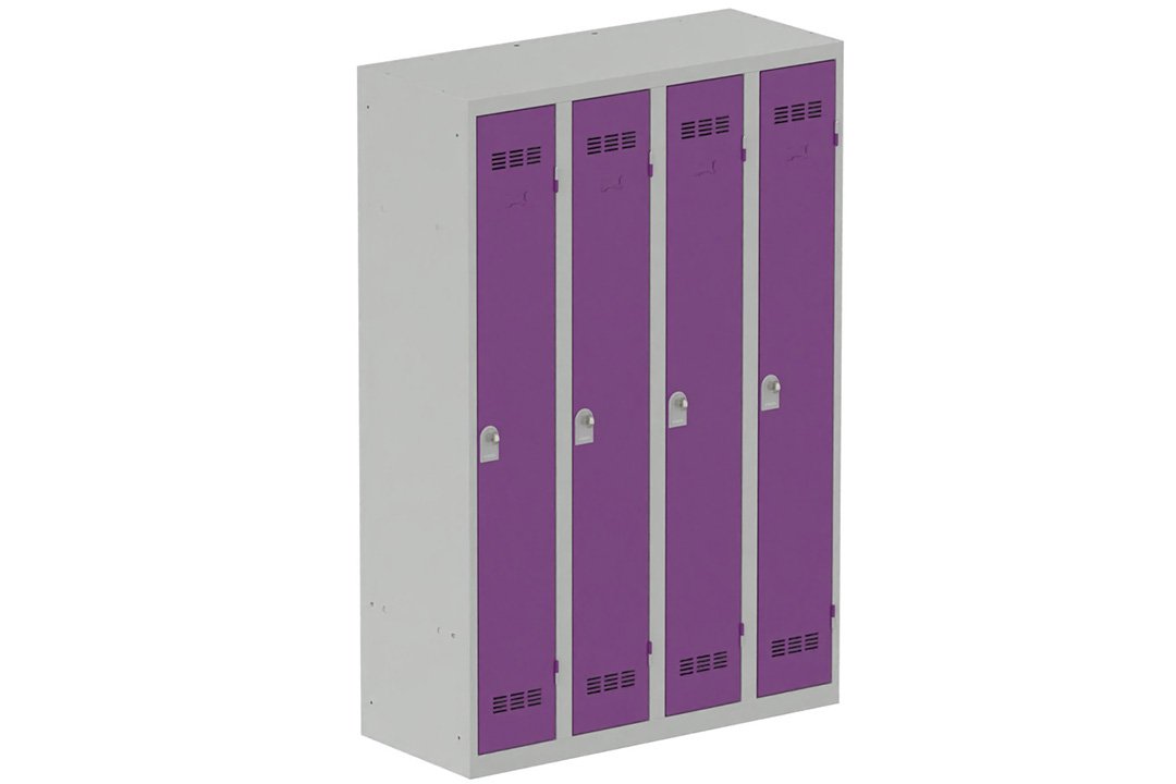 Vestiaire industrie propre 4 portes (fermeture cadenas) H180xL120xP50cm coffre gris clair/ porte(s) prune