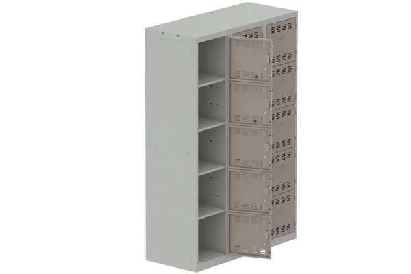[Pas de famille] - [Pas de sous famille] - Vestiaire multicases 3 colonnes L,40cm 5 cases (fermeture cadenas) H,180xL,120xP,50cm coffre gris clair/portes basalte