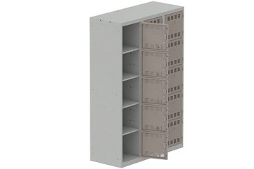 [Pas de famille] - [Pas de sous famille] - Vestiaire multicases 3 colonnes L,40cm 5 cases (fermeture cadenas) H,180xL,120xP,50cm coffre gris clair/portes basalte