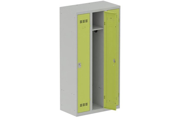 [Pas de famille] - [Pas de sous famille] - Vestiaire industrie propre 3 portes (fermeture cadenas) H180xL90xP50cm coffre gris clair/ porte(s) anis