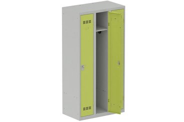 [Pas de famille] - [Pas de sous famille] - Vestiaire industrie propre 3 portes (fermeture cadenas) H180xL90xP50cm coffre gris clair/ porte(s) anis